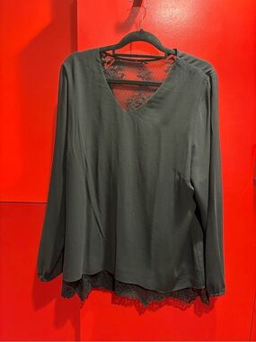 CAbi Black Long-Sleeve Lace-Trim Tunic